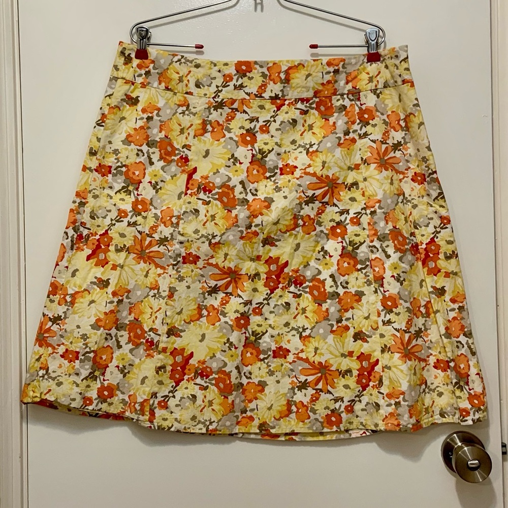Madison & Max Floral A-Line Skirt Size 16 Orange Yellow Ivory Boho Summer